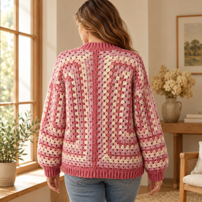 Granny Hexi Cardigan Crochet Pattern, Easy Oversized Hexagon Sweater PDF, XS–5XL