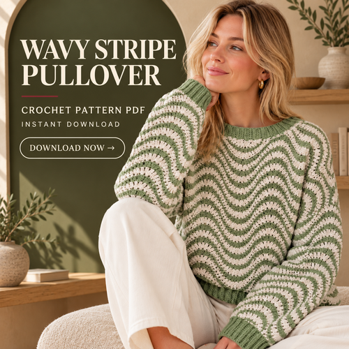 Wavy Striped Sweater Crochet Pattern PDF – Oversized Women's Jumper