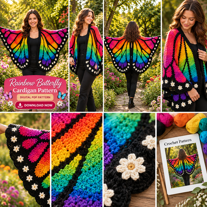 Rainbow Butterfly Wing Shawl Crochet Pattern PDF | Colorful Crochet Wrap