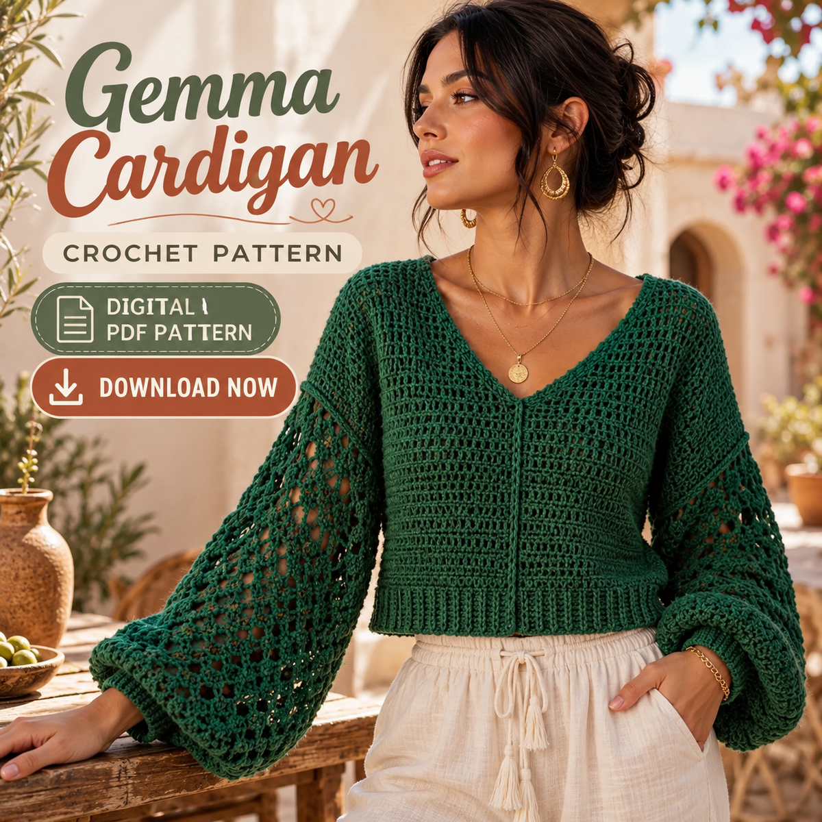 Boho Lace Crochet Sweater Pattern PDF | Women’s Summer Pullover XS–XL