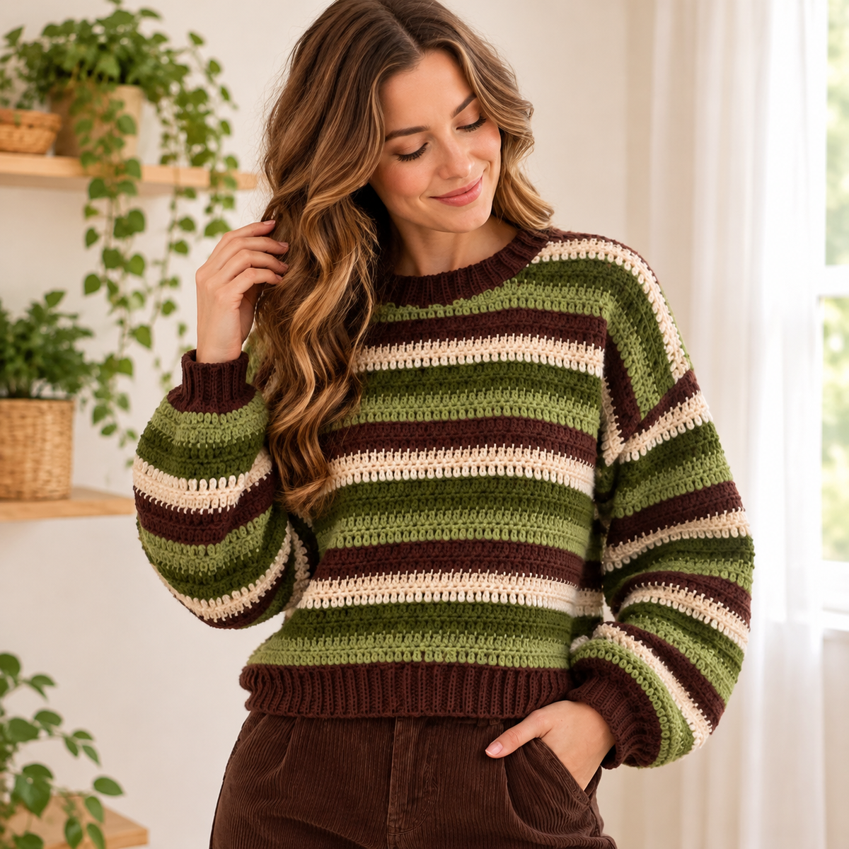 Striped Crochet Jumper Pattern PDF | Custom Size Sweater with Video Tutorial
