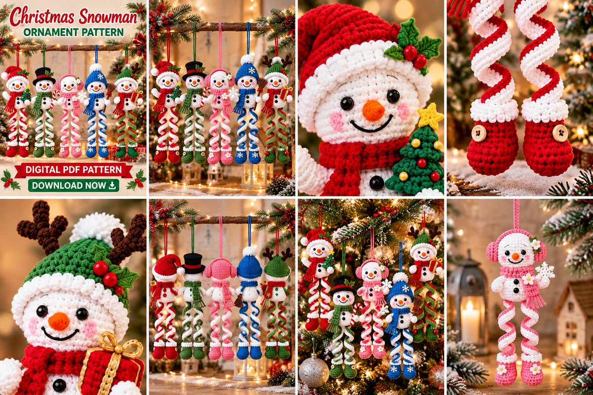 Spiral Snowman Ornament Crochet Pattern PDF | Christmas Hanging Decor