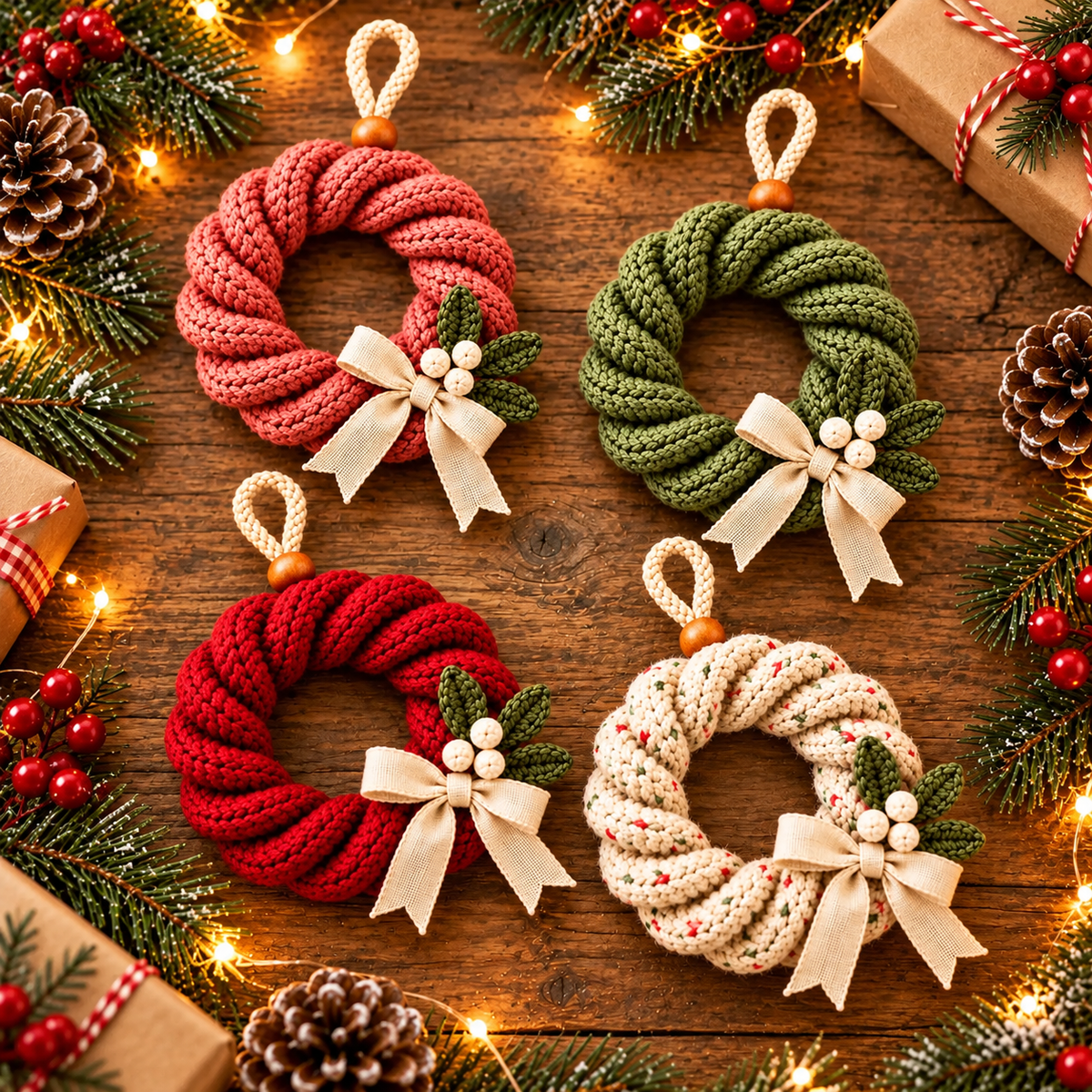 Twisted Christmas Wreath Crochet Pattern PDF | Mini Holiday Ornaments