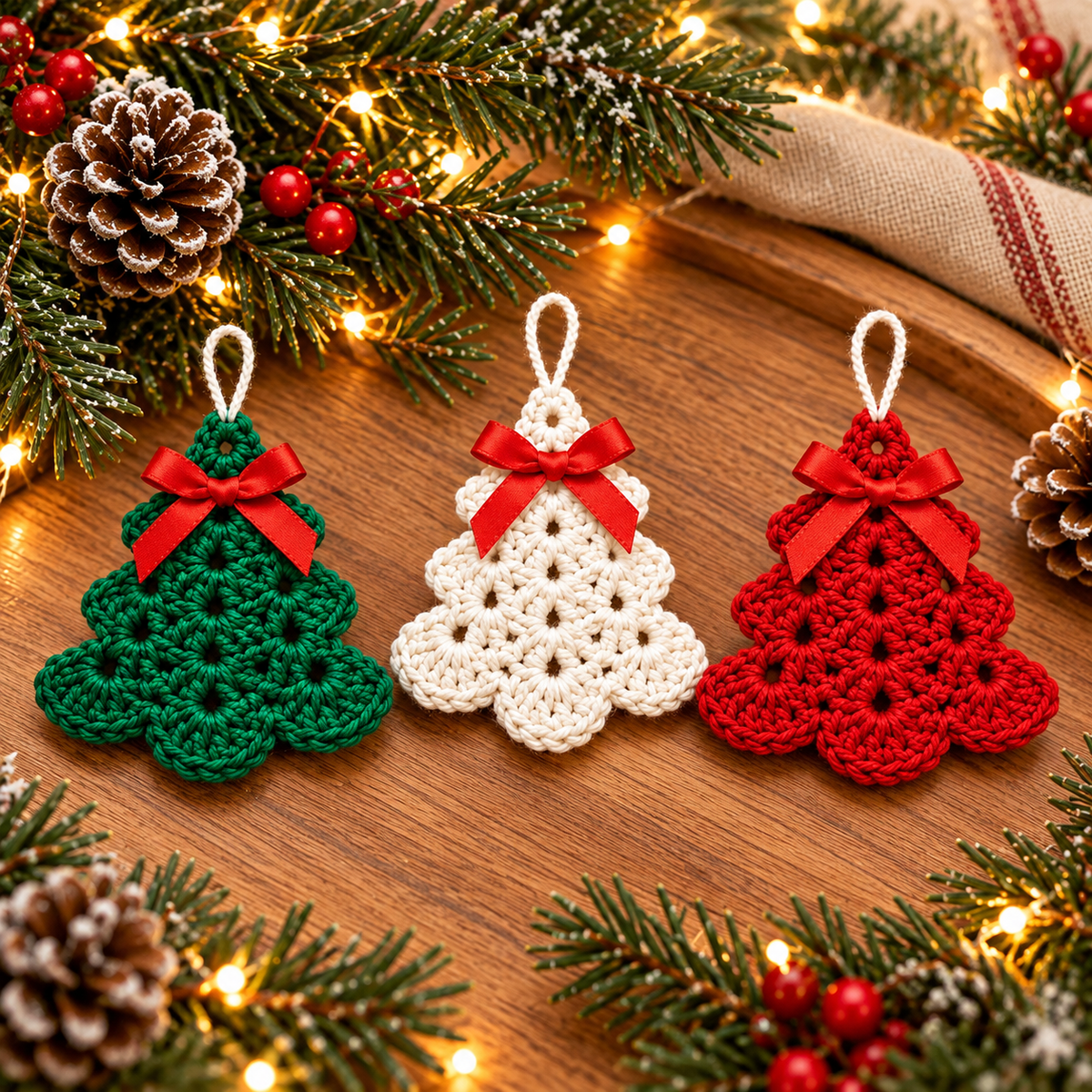 Scalloped Christmas Tree Crochet Pattern PDF | 3 Ornament Designs