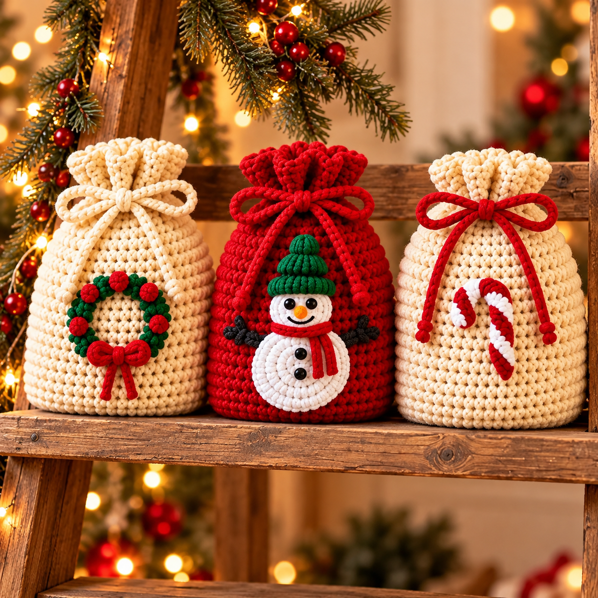 Christmas Drawstring Gift Bag Crochet Pattern PDF | Holiday Treat Pouches