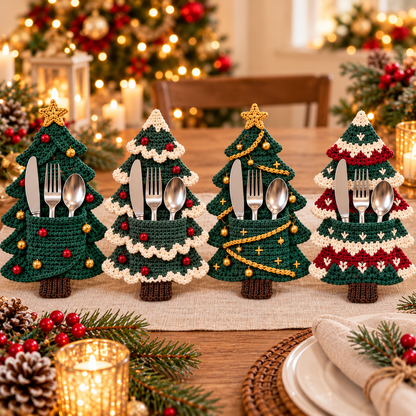 Christmas Tree Cutlery Holder Crochet Pattern PDF | 4 Holiday Designs