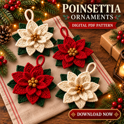 Crochet Poinsettia Christmas Ornament Pattern PDF | Layered Flower Decor