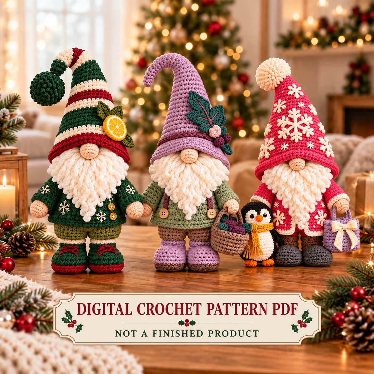 Seasonal Gnome Crochet Pattern Bundle PDF | 3 Holiday Amigurumi Dolls