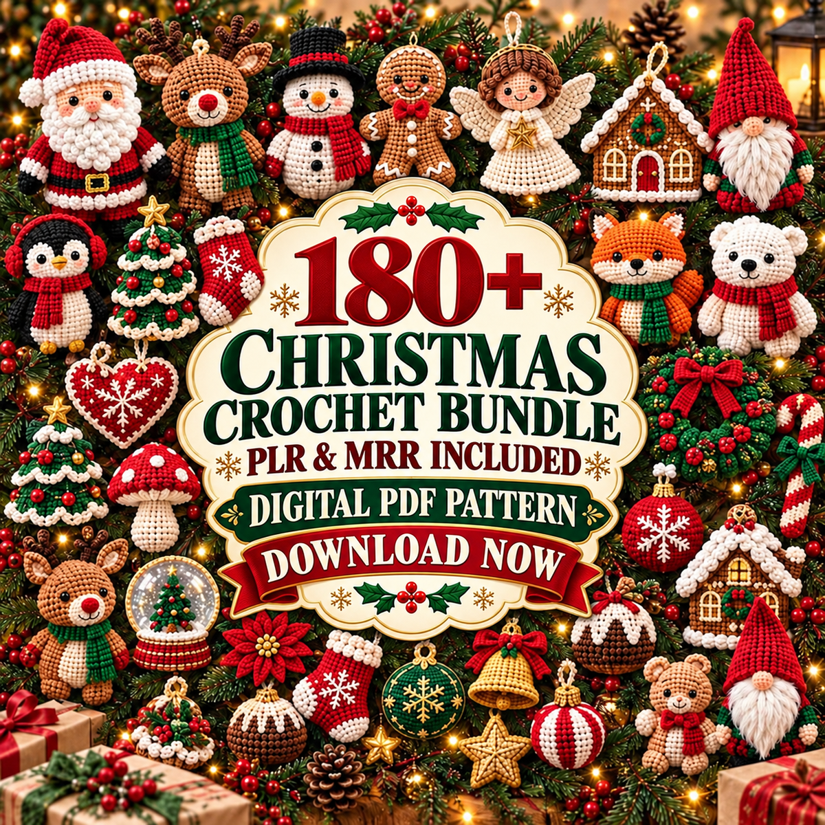 180+ Christmas Crochet Patterns Bundle PDF | PLR & MRR Resell Rights