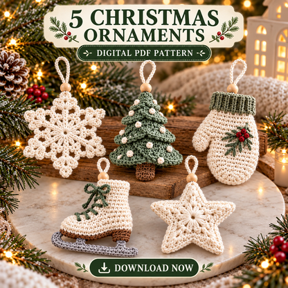 Winter Christmas Ornament Crochet Pattern Bundle PDF | 5 Holiday Designs