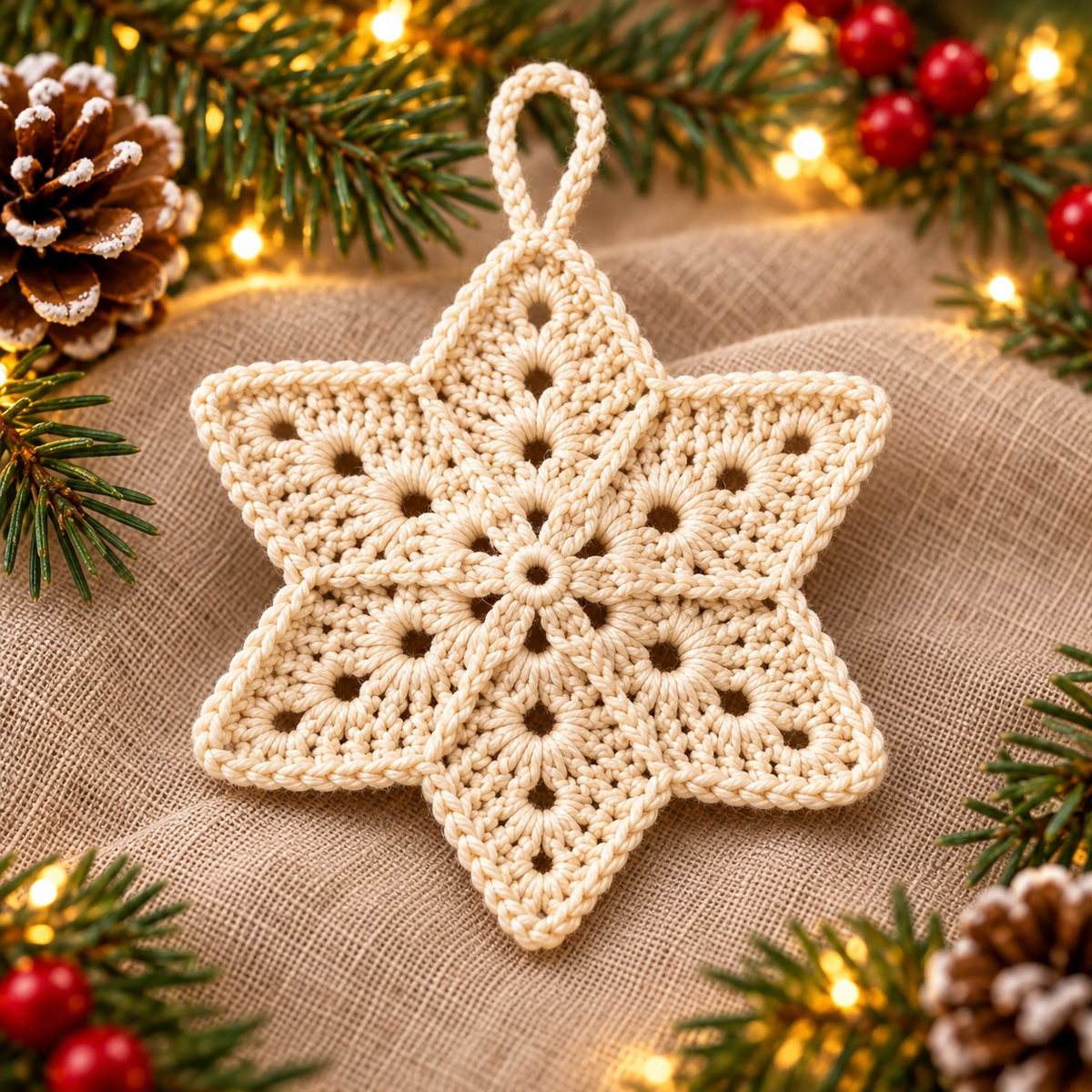 Crochet Christmas Star Ornament Pattern PDF | 5 Holiday Colors