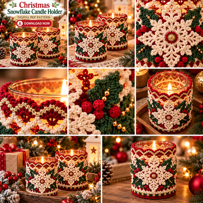 Christmas Snowflake Candle Holder Crochet Pattern PDF | Holiday Jar Sleeve