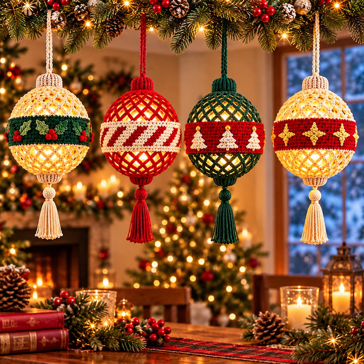 Light Up Christmas Bauble Crochet Pattern PDF | 4 LED Ornaments