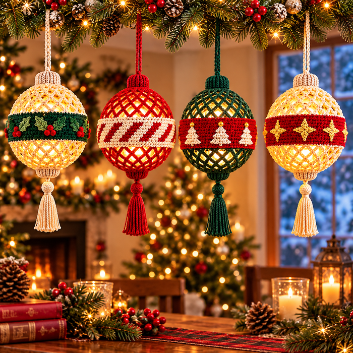 Light Up Christmas Bauble Crochet Pattern PDF | 4 LED Ornaments