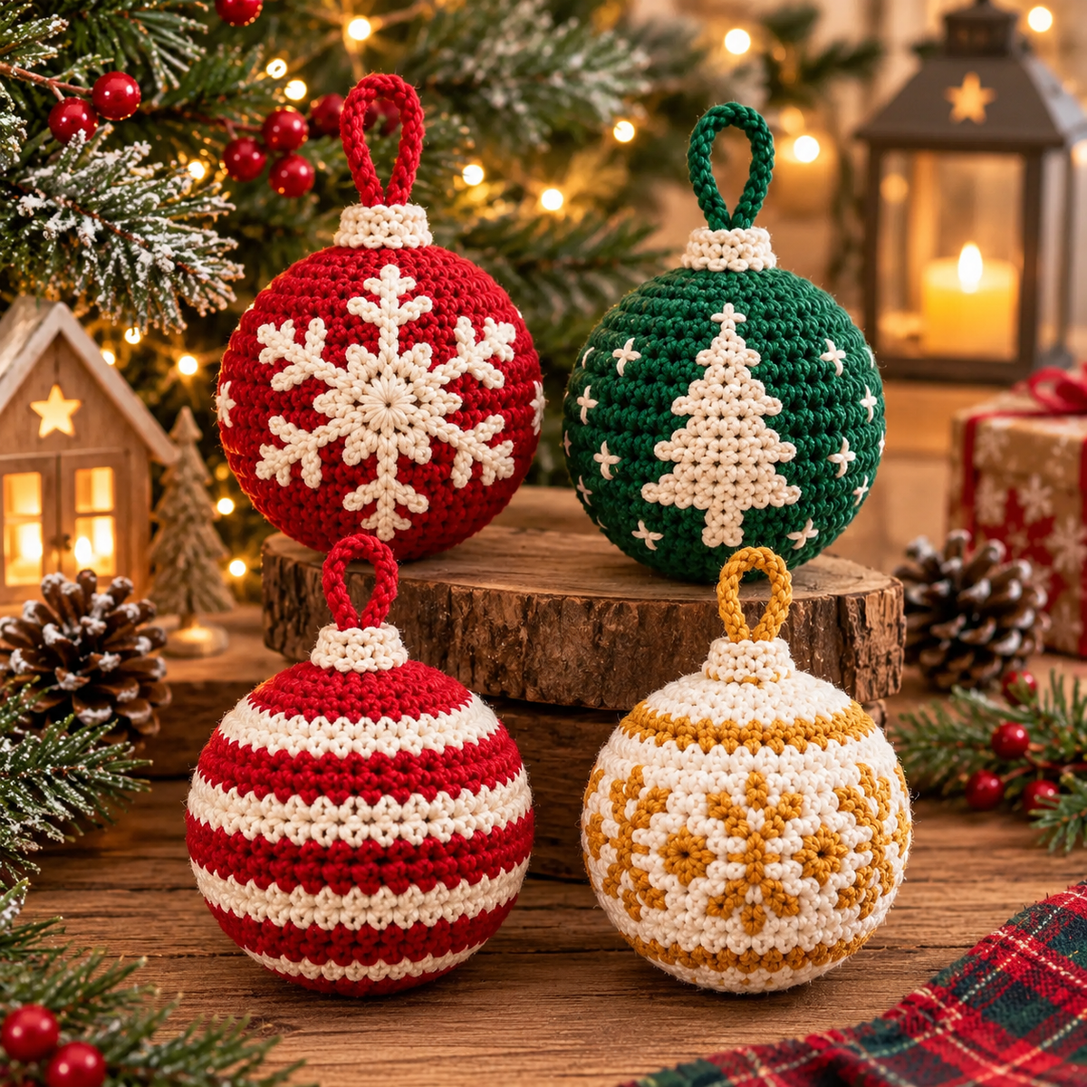 4-in-1 Christmas Bauble Crochet Pattern PDF | Holiday Tree Ornaments