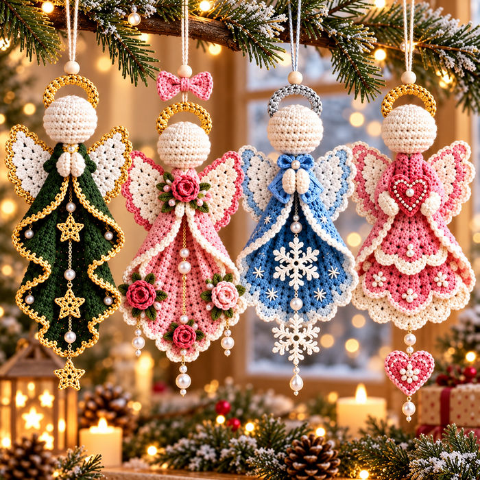 Christmas Guardian Angel Crochet Pattern Bundle PDF | 4 Angel Ornaments