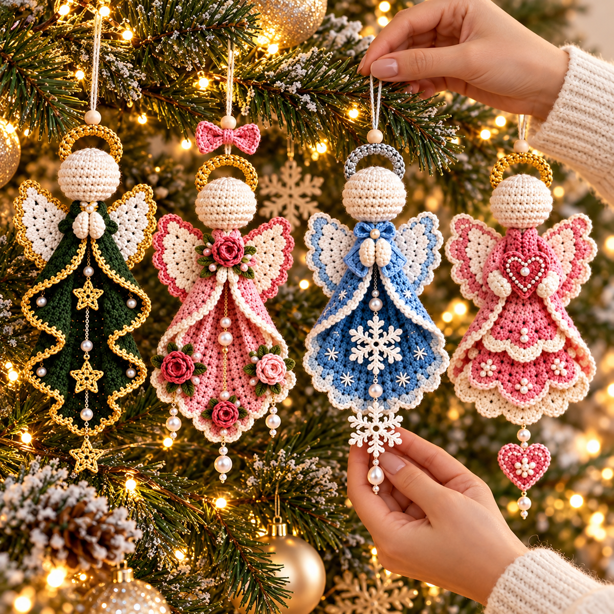 Christmas Guardian Angel Crochet Pattern Bundle PDF | 4 Angel Ornaments