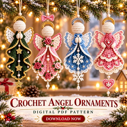 Christmas Guardian Angel Crochet Pattern Bundle PDF | 4 Angel Ornaments