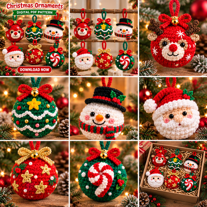 6 Christmas Bauble Crochet Patterns PDF | Santa, Reindeer & Snowman Ornaments