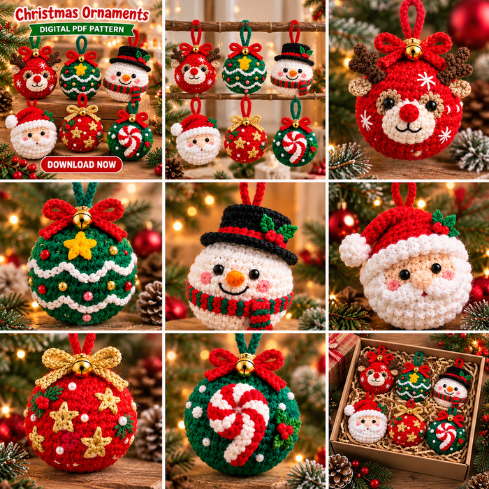 6 Christmas Bauble Crochet Patterns PDF | Santa, Reindeer & Snowman Ornaments