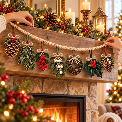 Woodland Christmas Ornament Crochet Pattern Bundle PDF | Pinecone, Mistletoe & Holly