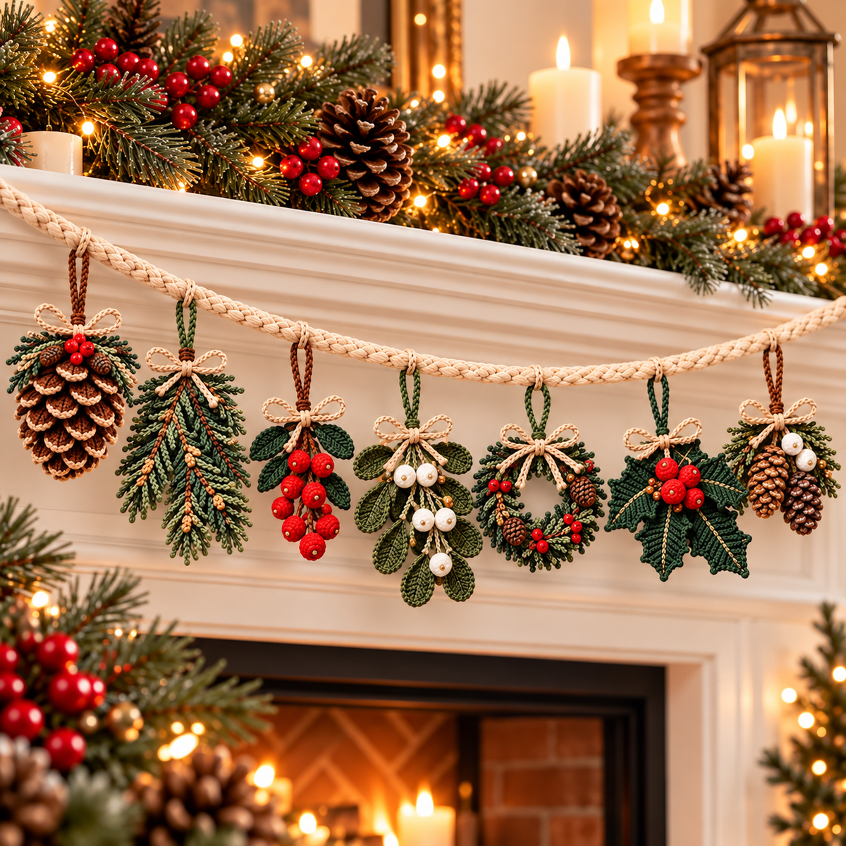 Woodland Christmas Ornament Crochet Pattern Bundle PDF | Pinecone, Mistletoe & Holly