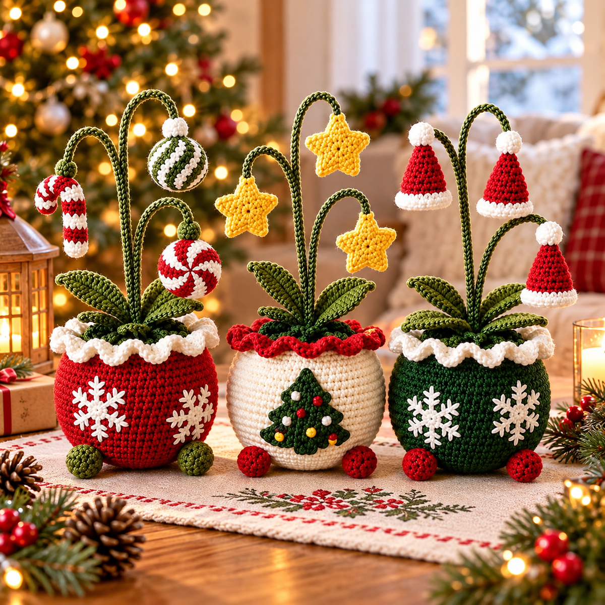 Christmas Potted Plant Crochet Pattern PDF | 3 Festive Amigurumi Designs