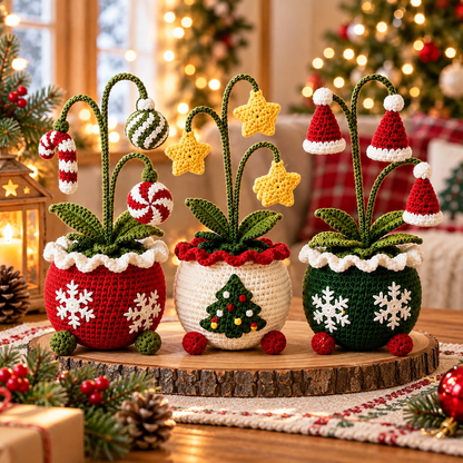 Christmas Potted Plant Crochet Pattern PDF | 3 Festive Amigurumi Designs