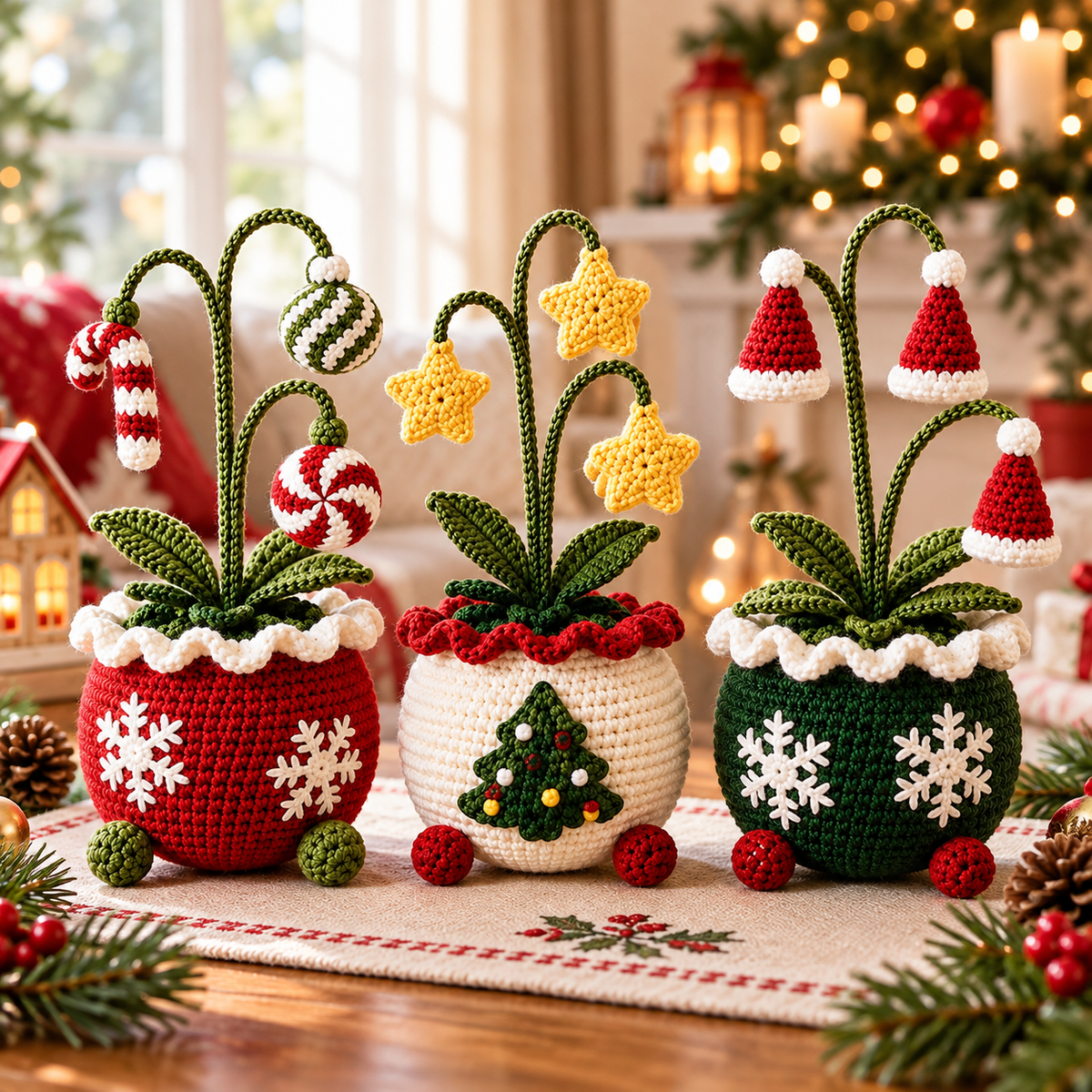 Christmas Potted Plant Crochet Pattern PDF | 3 Festive Amigurumi Designs
