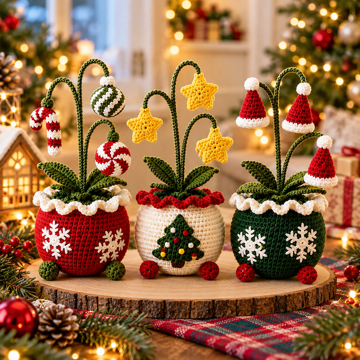 Christmas Potted Plant Crochet Pattern PDF | 3 Festive Amigurumi Designs