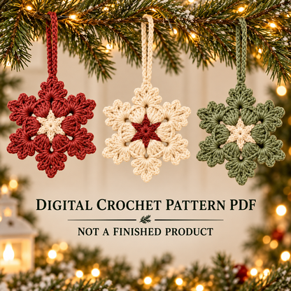 Blooming Snowflake Crochet Pattern PDF | 3 Christmas Ornaments