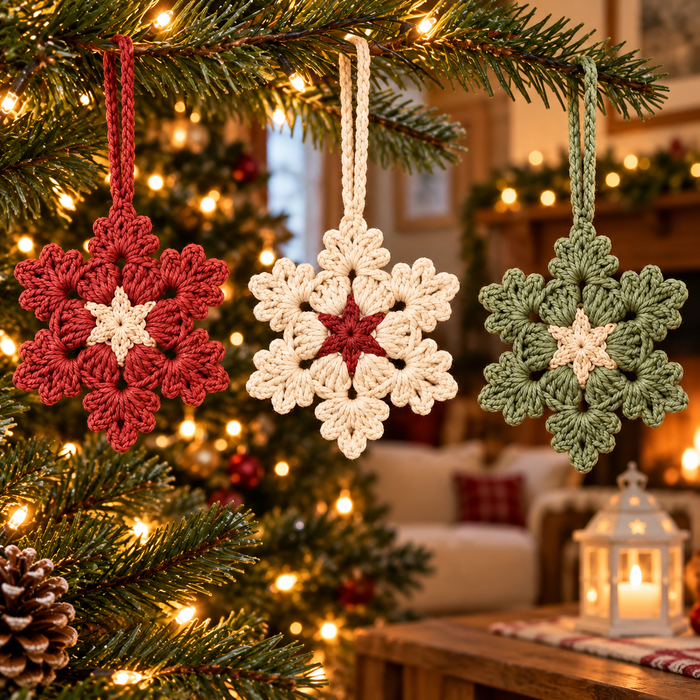 Blooming Snowflake Crochet Pattern PDF | 3 Christmas Ornaments