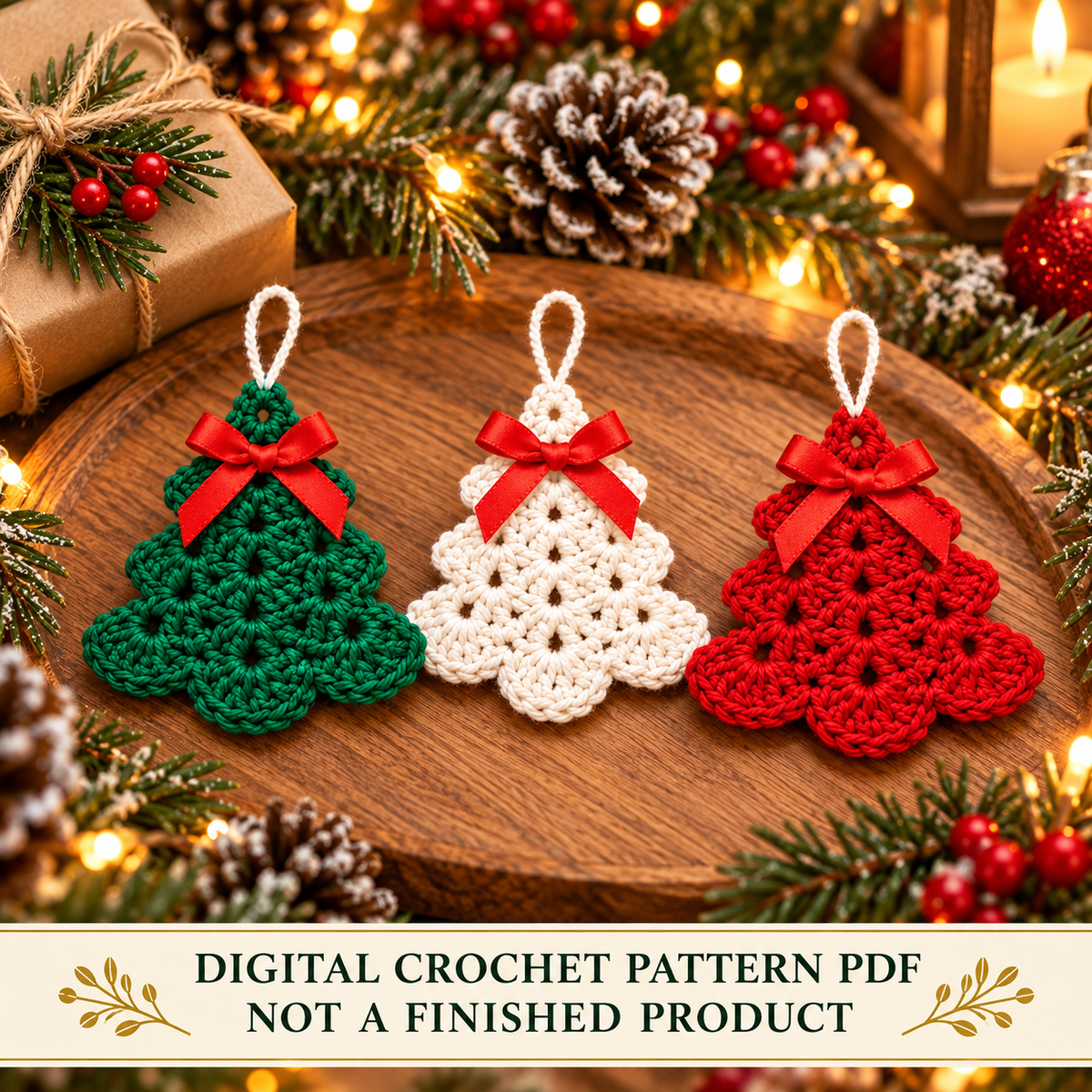 Scalloped Christmas Tree Crochet Pattern PDF | 3 Ornament Designs