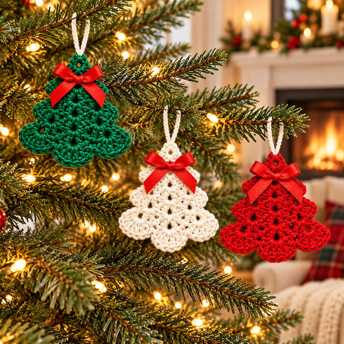 Scalloped Christmas Tree Crochet Pattern PDF | 3 Ornament Designs