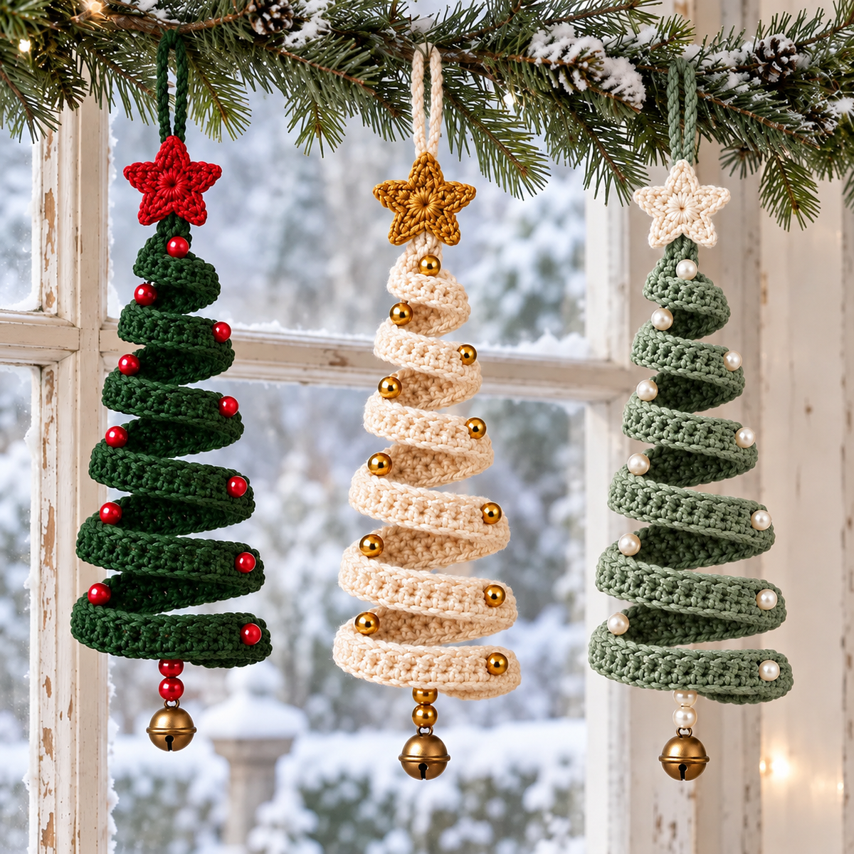 Wire Spiral Christmas Tree Crochet Pattern PDF | Star & Bead Ornaments