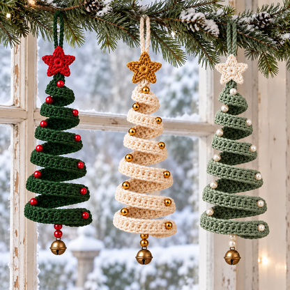 Wire Spiral Christmas Tree Crochet Pattern PDF | Star & Bead Ornaments