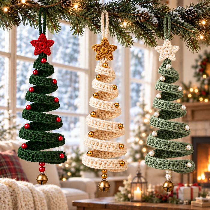 Wire Spiral Christmas Tree Crochet Pattern PDF | Star & Bead Ornaments