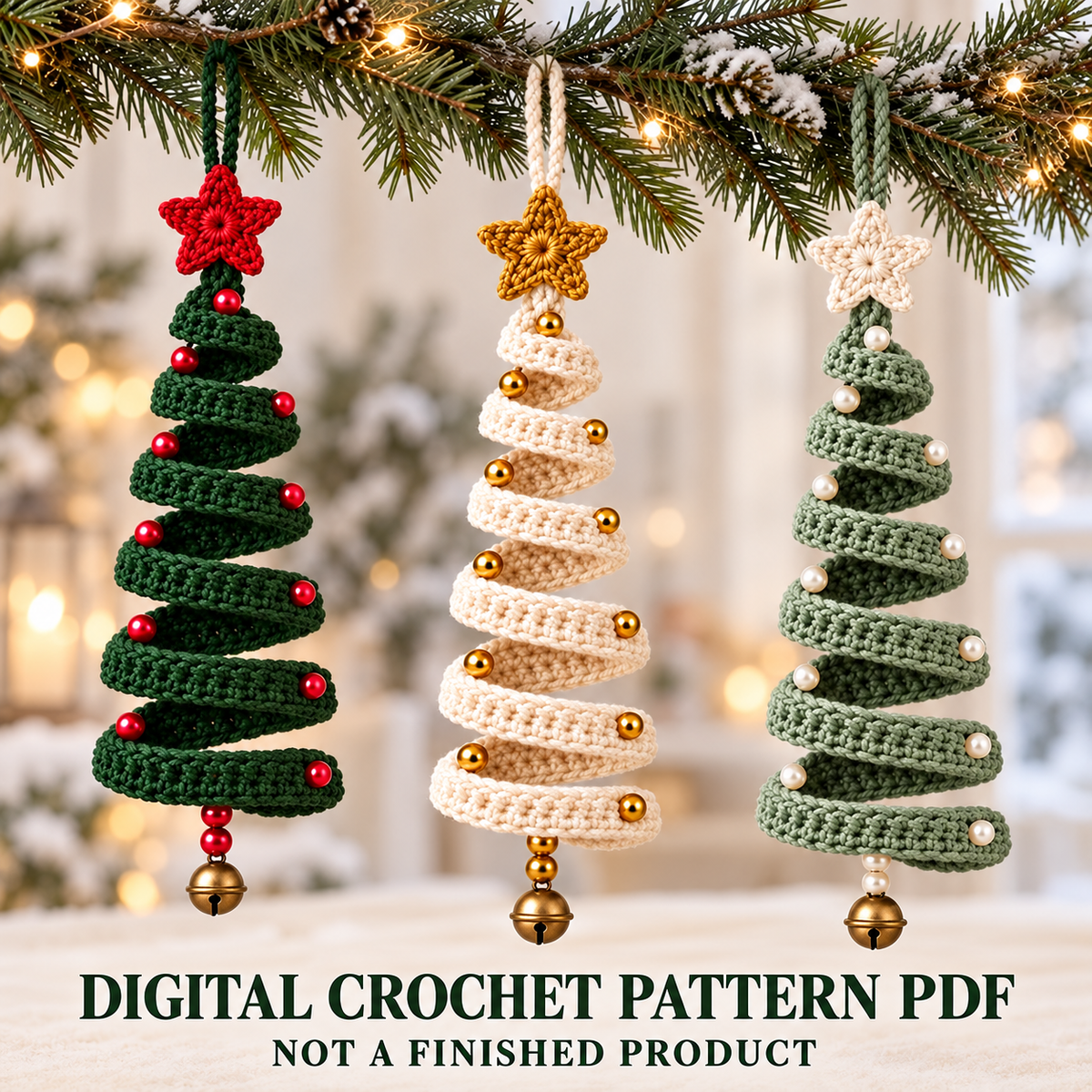 Wire Spiral Christmas Tree Crochet Pattern PDF | Star & Bead Ornaments