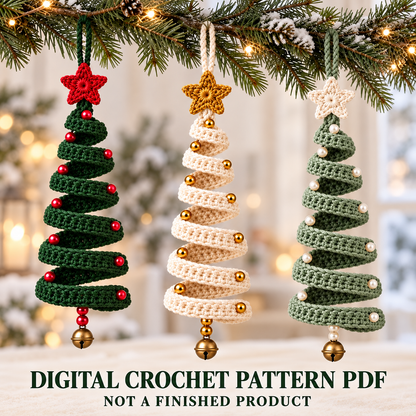 Wire Spiral Christmas Tree Crochet Pattern PDF | Star & Bead Ornaments