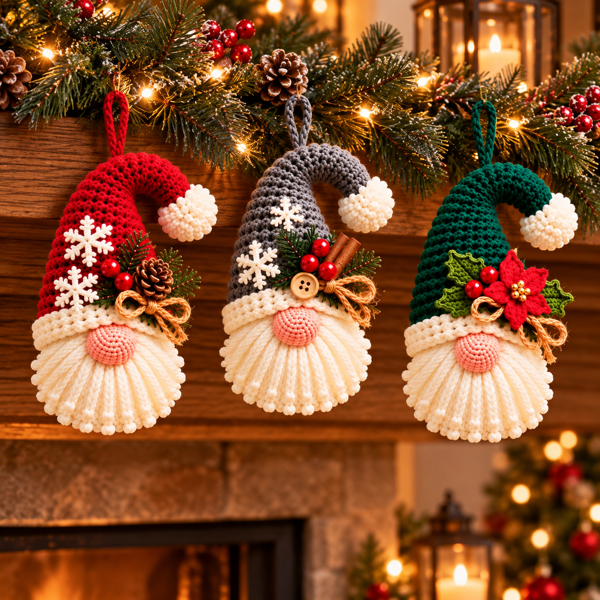 Christmas Hanging Gnome Crochet Pattern PDF | 3 Festive Gnome Ornaments