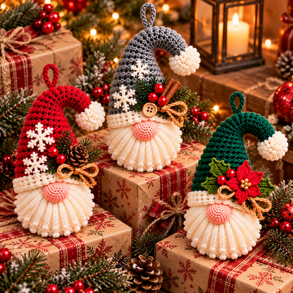 Christmas Hanging Gnome Crochet Pattern PDF | 3 Festive Gnome Ornaments