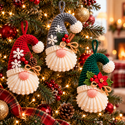 Christmas Hanging Gnome Crochet Pattern PDF | 3 Festive Gnome Ornaments