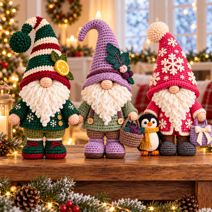 Seasonal Gnome Crochet Pattern Bundle PDF | 3 Holiday Amigurumi Dolls