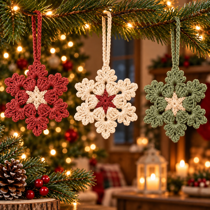 Blooming Snowflake Crochet Pattern PDF | 3 Christmas Ornaments