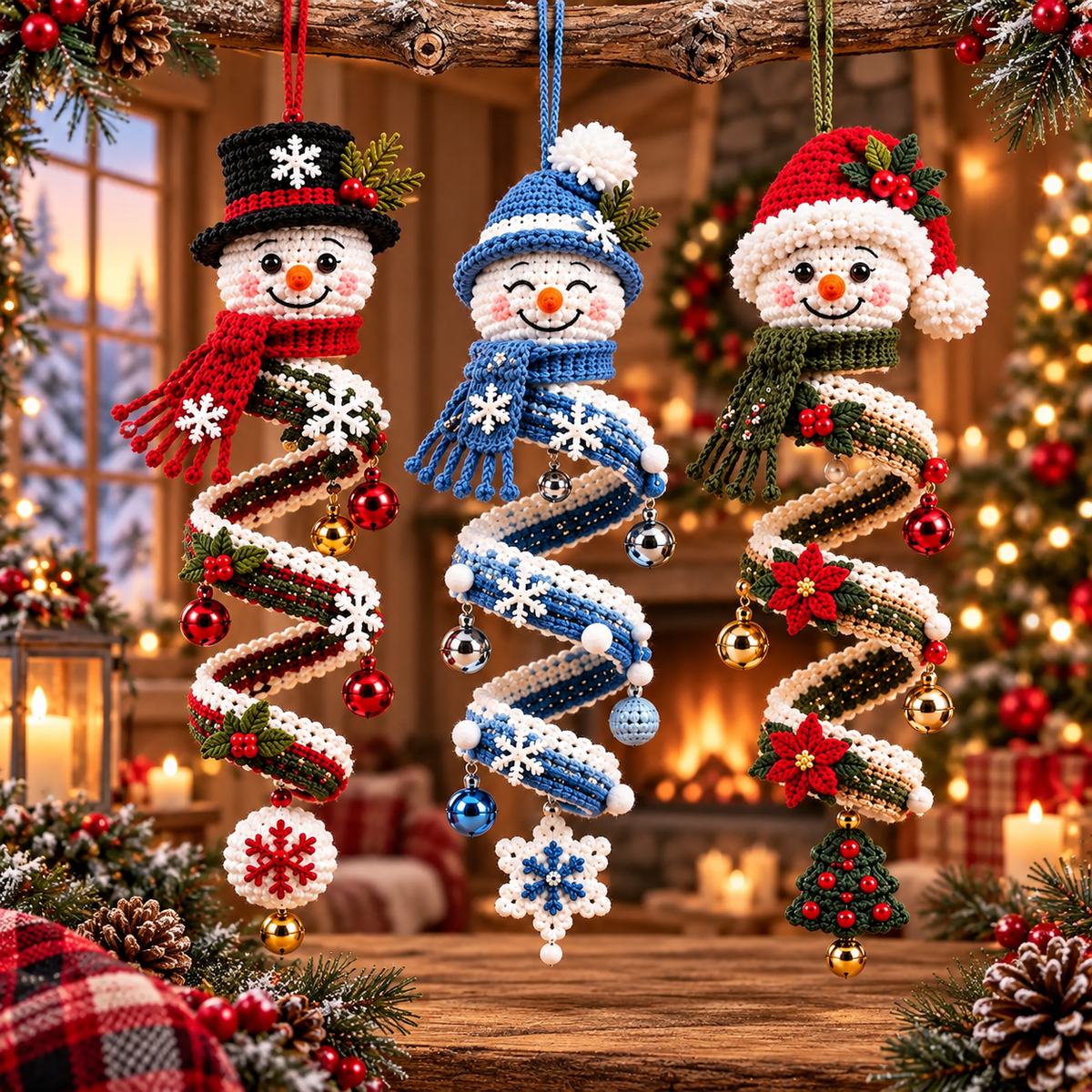 Snowman Spiral Ornament Crochet Pattern PDF | 3 Christmas Hanging Designs