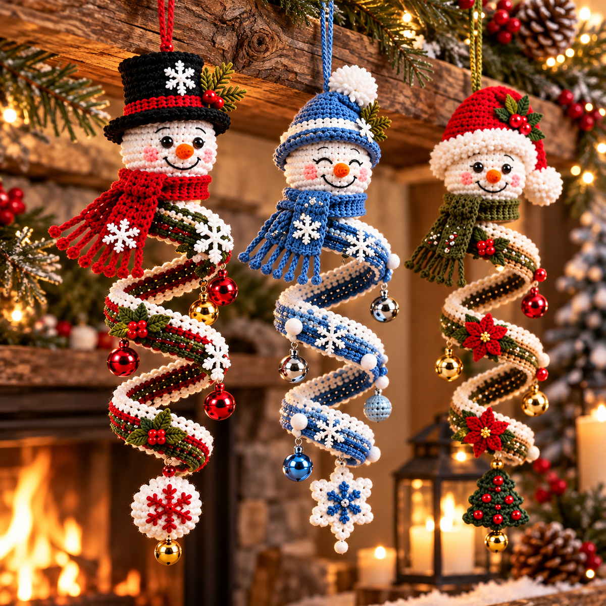 Snowman Spiral Ornament Crochet Pattern PDF | 3 Christmas Hanging Designs