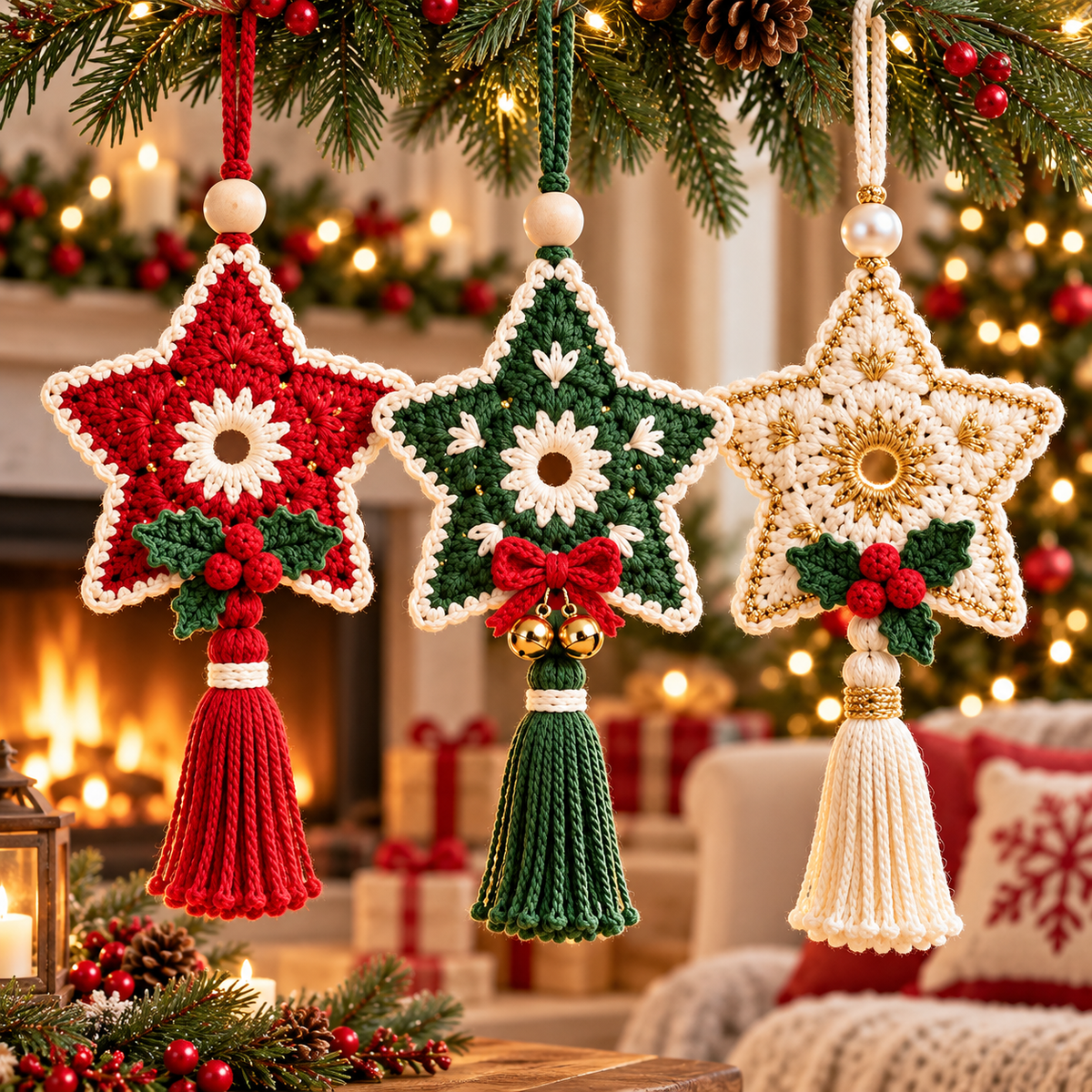 Floral Christmas Star Crochet Pattern PDF | Tassel Ornament