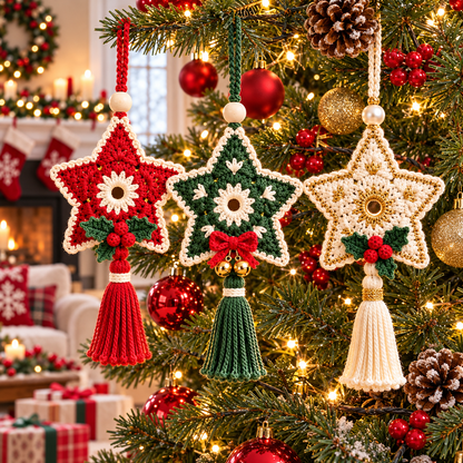 Floral Christmas Star Crochet Pattern PDF | Tassel Ornament