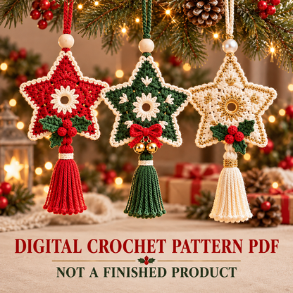 Floral Christmas Star Crochet Pattern PDF | Tassel Ornament