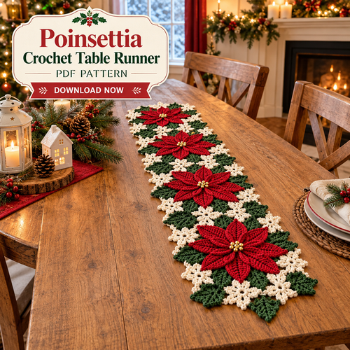 Christmas Poinsettia Table Runner Crochet Pattern PDF | Floral Holiday Decor
